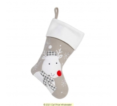 Deluxe Plush Silver White Top Reindeer Stocking 40cm X 25cm