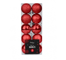 Red Baubles 4cm 10 Pack ( Assorted Designs )