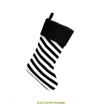 Deluxe Plush Black Knitted White Stripe Stocking 40cm X 25cm