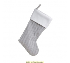 Deluxe Plush Silver Classic Knitted Stocking 40cm X 25cm