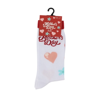 Mothers Day Socks Pink Heart & Flowers Design