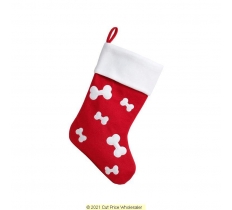 Deluxe Plush Red White Top Dog Bone Stocking 40cm X 25cm