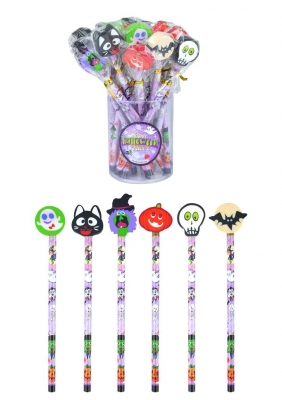 Halloween Pencil With Eraser Top x24 (Assorted Design )