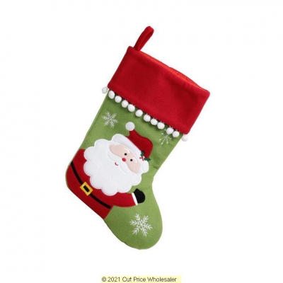 Deluxe Plush Green Red Pom Pom Santa Stocking 40cm X 25cm