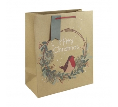 Christmas Kraft Robin Wreath Medium Bag(215Mmx253Mmx102Mm)
