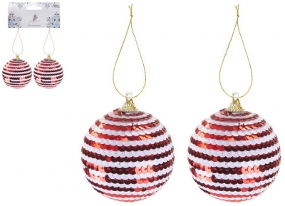 Candy Cane Sequin Baubles 6.5cm 2 Pack