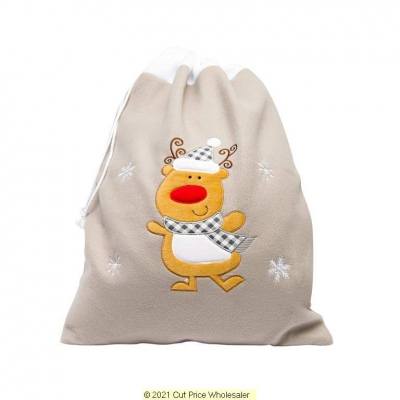 Deluxe Plush Silver Reindeer Christmas Sack 50cm X 70cm