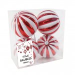 Ribbed Baubles 80Mm 4Pk Glitter