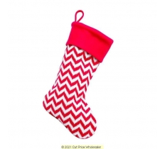 Deluxe Plush Red White Knitted Zig Zag Stocking 40cm X 25cm