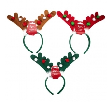 25X25cm Reindeer Antler Headband W/Pom Pom