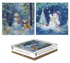 Christmas Cards 12 Square Boxed Woodland Snowmen
