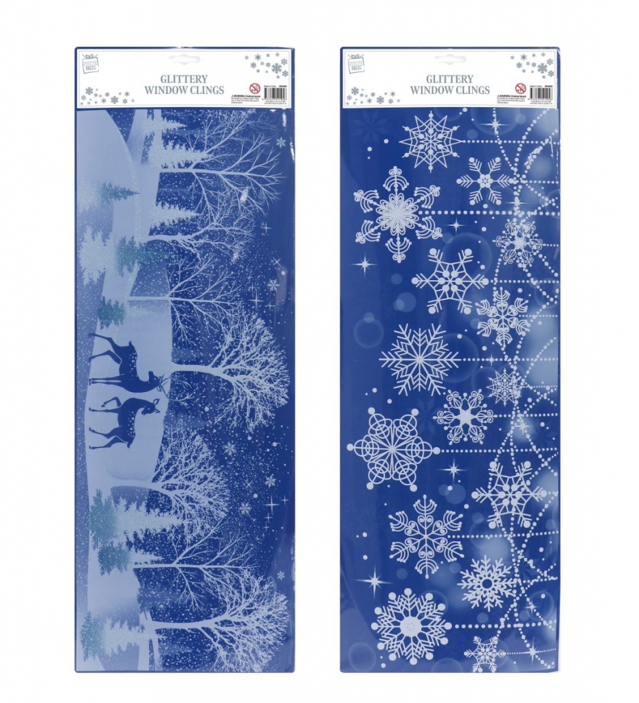 Window Blue Cling Glitter Scene Asst - Click Image to Close