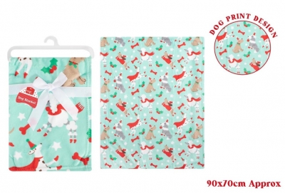 Christmas Soft Xmas Dog Print Pet Blanket 90x70cm