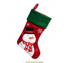 DELUXE PLUSH RED GREEN TOP SNOWMAN STOCKING 40CM X 25CM