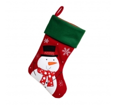 Deluxe Plush Red Green Top Snowman Stocking 40cm X 25cm