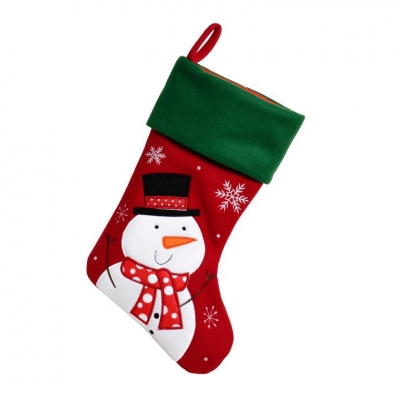 Deluxe Plush Red Green Top Snowman Stocking 40cm X 25cm