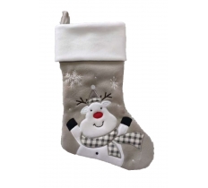 Deluxe Plush Grey Reindeer Stocking 40cm X 25cm