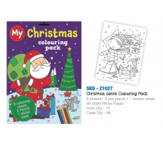 A4 Christmas Santa 8 page Colouring Pack With Pencils