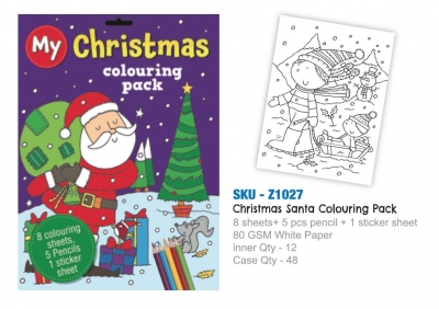 A4 Christmas Santa 8 page Colouring Pack With Pencils