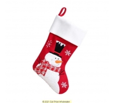 Deluxe Plush Red Fluffy Snowman Stocking 40cm X 25cm