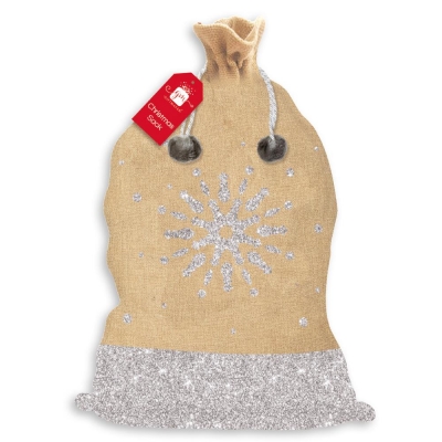 Christmas Poly Hessian With Glitter Sack