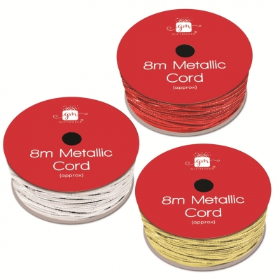 Christmas Metallic Cord 8m 3 Colours
