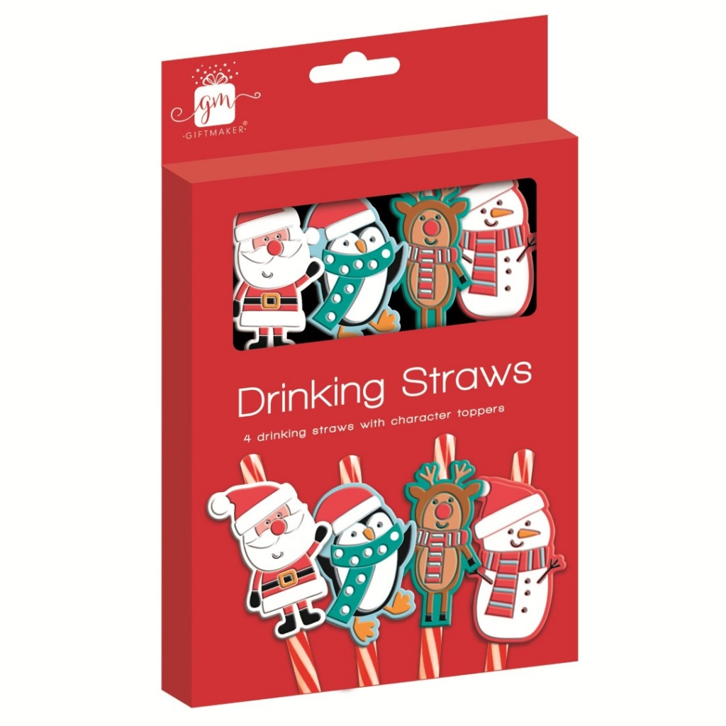 Christmas Character Drinking Straws 4pc - Click Image to Close