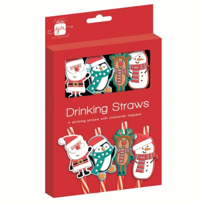 Christmas Character Drinking Straws 4pc