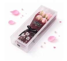 Artificial 20cm 3 Headed Pink Rose In 25cm GIft Box