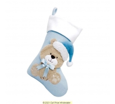 Deluxe Plush Baby Blue Knitted 3D Teddy Stocking 40cm X 25cm
