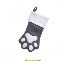 Charcoal Paw Print Christmas Stocking 40cm X 25cm