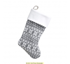 Deluxe Plush Grey Nordic Snowflake Stocking 40cm X 25cm