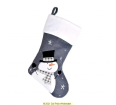 Deluxe Plush Snowman Grey Knitted Stocking 40cm X 25cm