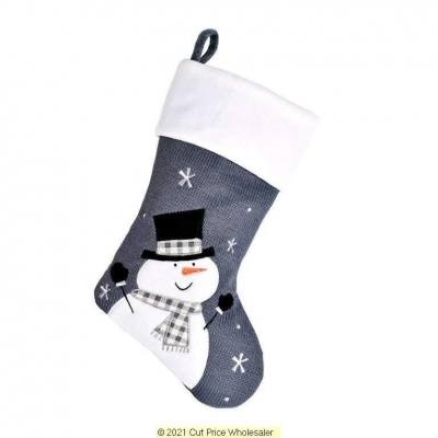 Deluxe Plush Snowman Grey Knitted Stocking 40cm X 25cm