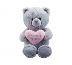 Grey Bear With Mum Heart 28cm