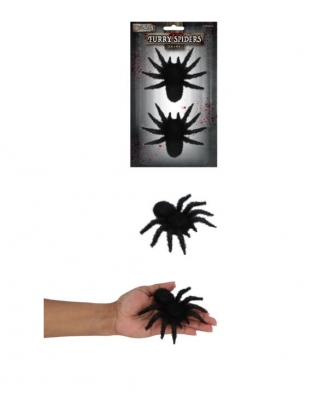 Medium Furry Spiders 2-Pack Halloween Decoration(12cm x 9cm)