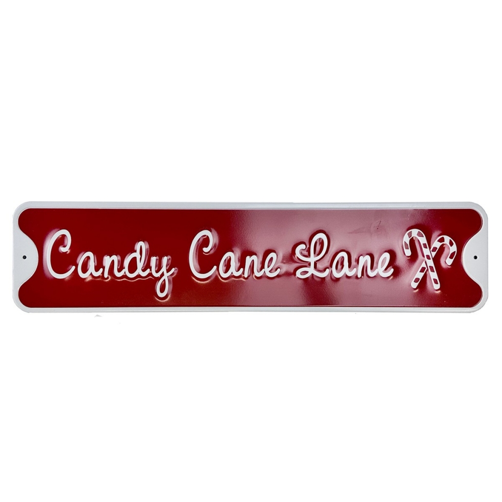 Candy Cane Lane Metal Sign 15 x 60cm - Click Image to Close