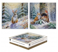 Cards Xmas 12 Square Boxed Woodland Animal