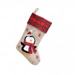 Deluxe Plush Hessian Tartan Penguin Stocking 40cm X 25cm