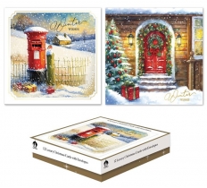 Christmas Cards 12 Square Boxed Postbox / Door
