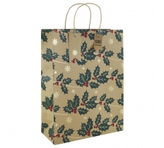 Christmas Kraft Holly Xl Bag (330Mm X 455Mm X 100Mm)