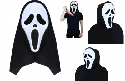 Adult Screaming Ghost Face Mask with Hood (18cm x 31cm)