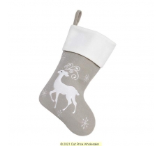 Deluxe Plush Silver Modern Reindeer Stocking 40cm X 25cm