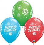Qualatex 11" Merry Christmas /snowflakes Balloons 25 Pack