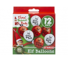 10" Printed Elf Balloons In Hanging Box Pack Of 12