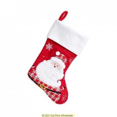 Deluxe Plush Red Santa Wearing Tartan Stocking 40cm X 25cm