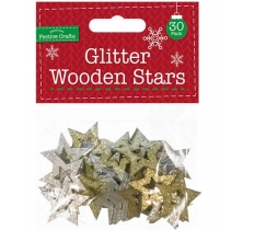 Glitter Wooden Star Embellishments 30Pack