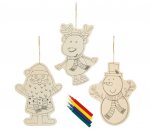 20cm 3Pc Wooden Christmas Character Colour Your Own