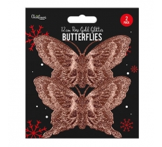Rose Gold Glitter Butterfly Decoration 2 Pack