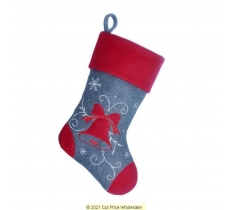 Deluxe Plush Bell Grey Red Top Charcoal Stocking 40cm X 25cm